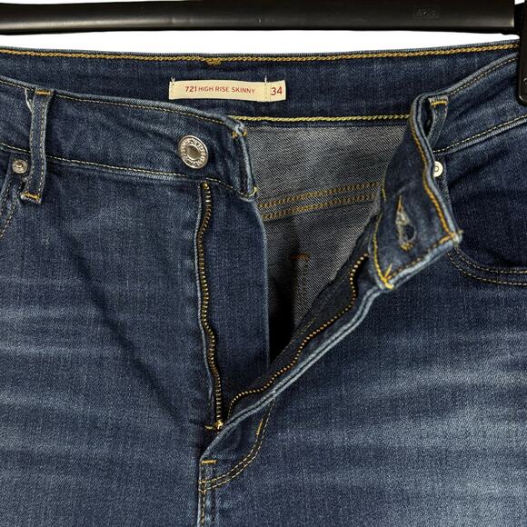 Levi’s 721 Womens SZ 34 Hi-Rise Skinny Jeans Distressed Rips Stretch Zip-Fly - Picture 4 of 12